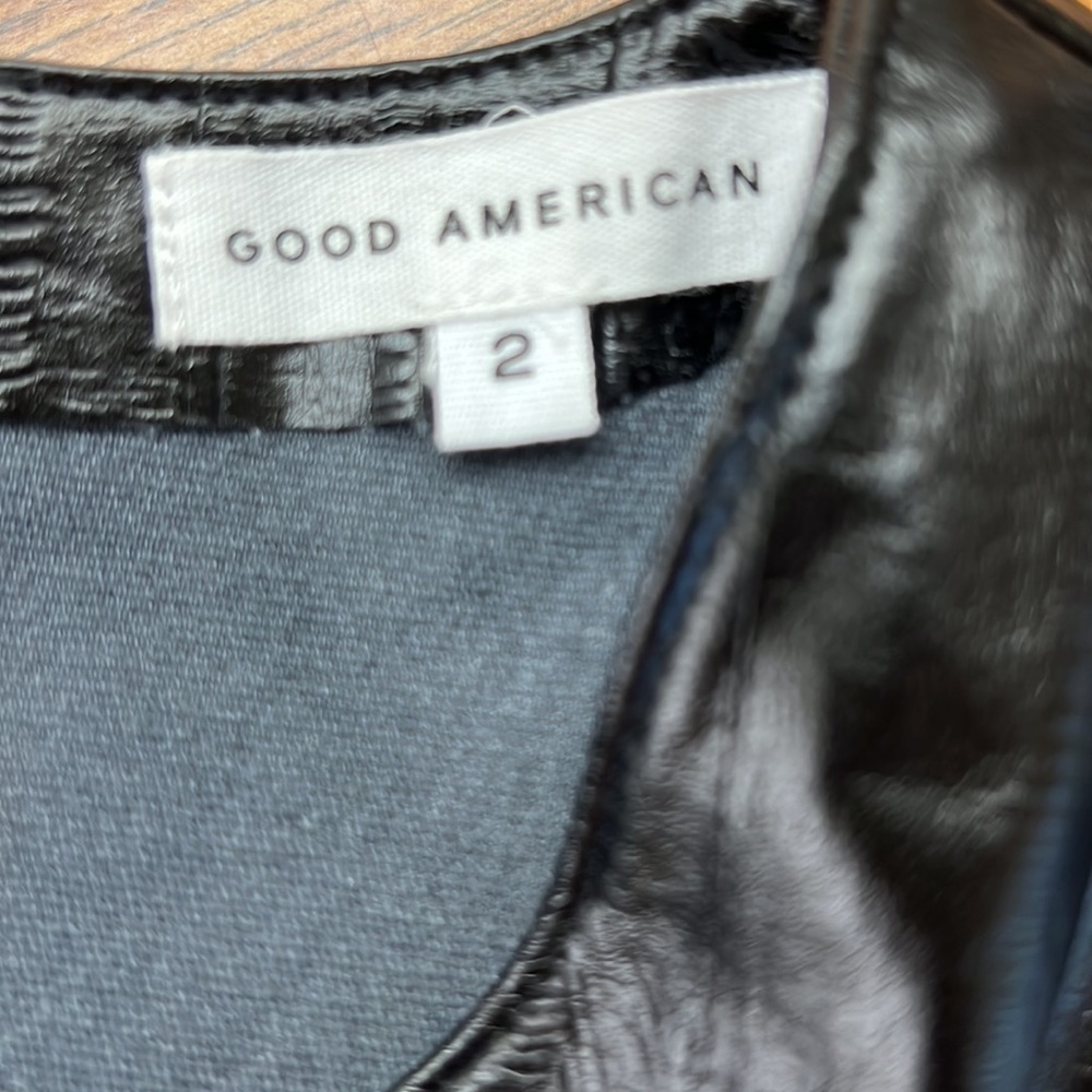 Good American Size 3 Black Grunge Biker Faux Eel Leather Back Zip Vest - Picture 6 of 7